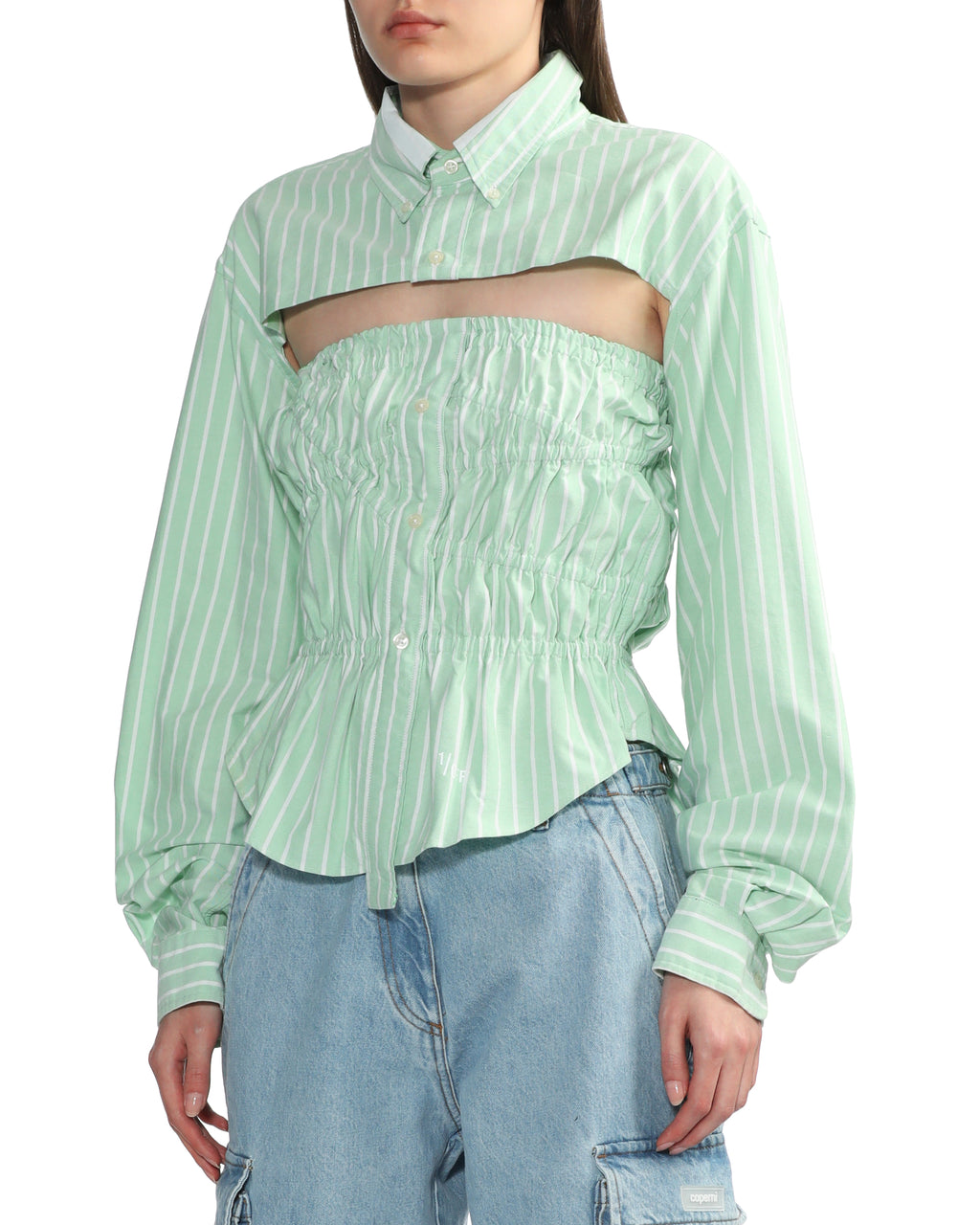 1/OFF PARIS Ruched striped cut-out shirt