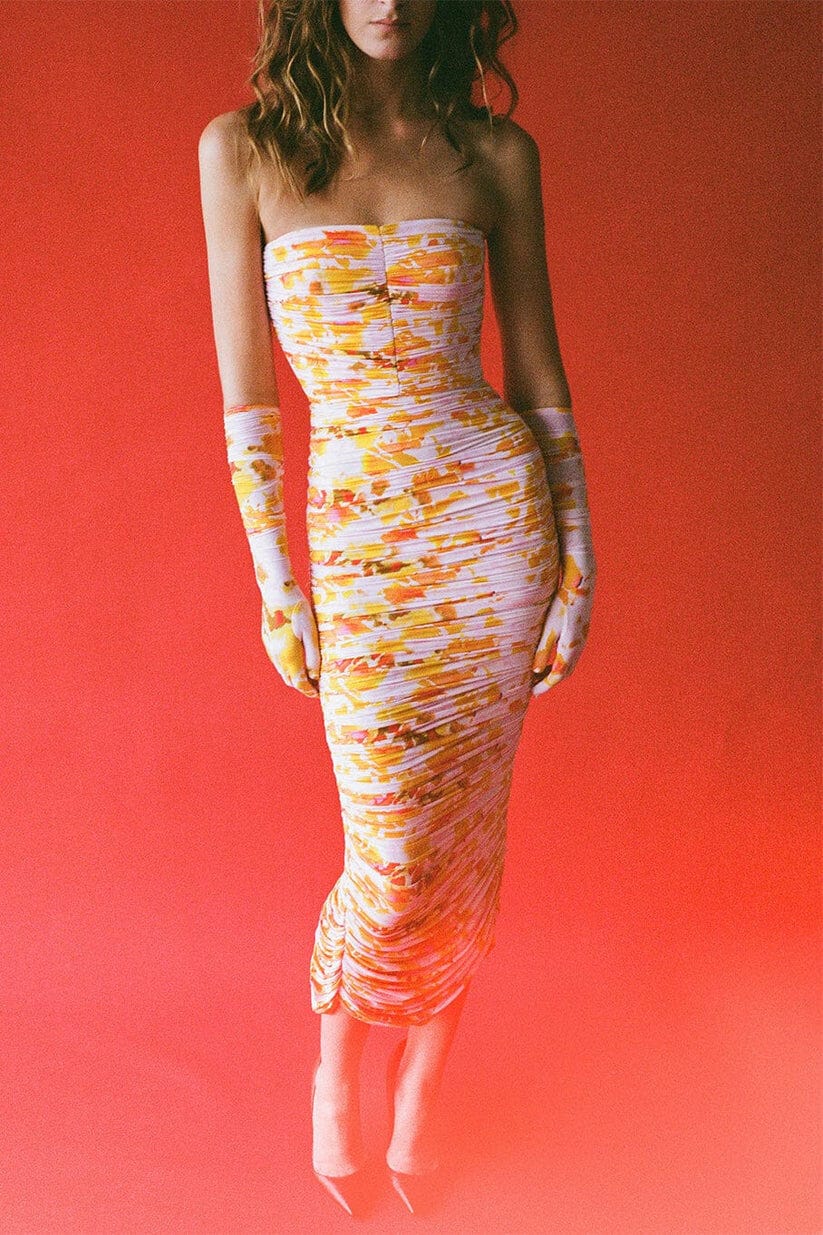 ALEX PERRY ALEX PERRY PARTON STRAPLESS DRESS WITH GLOVES