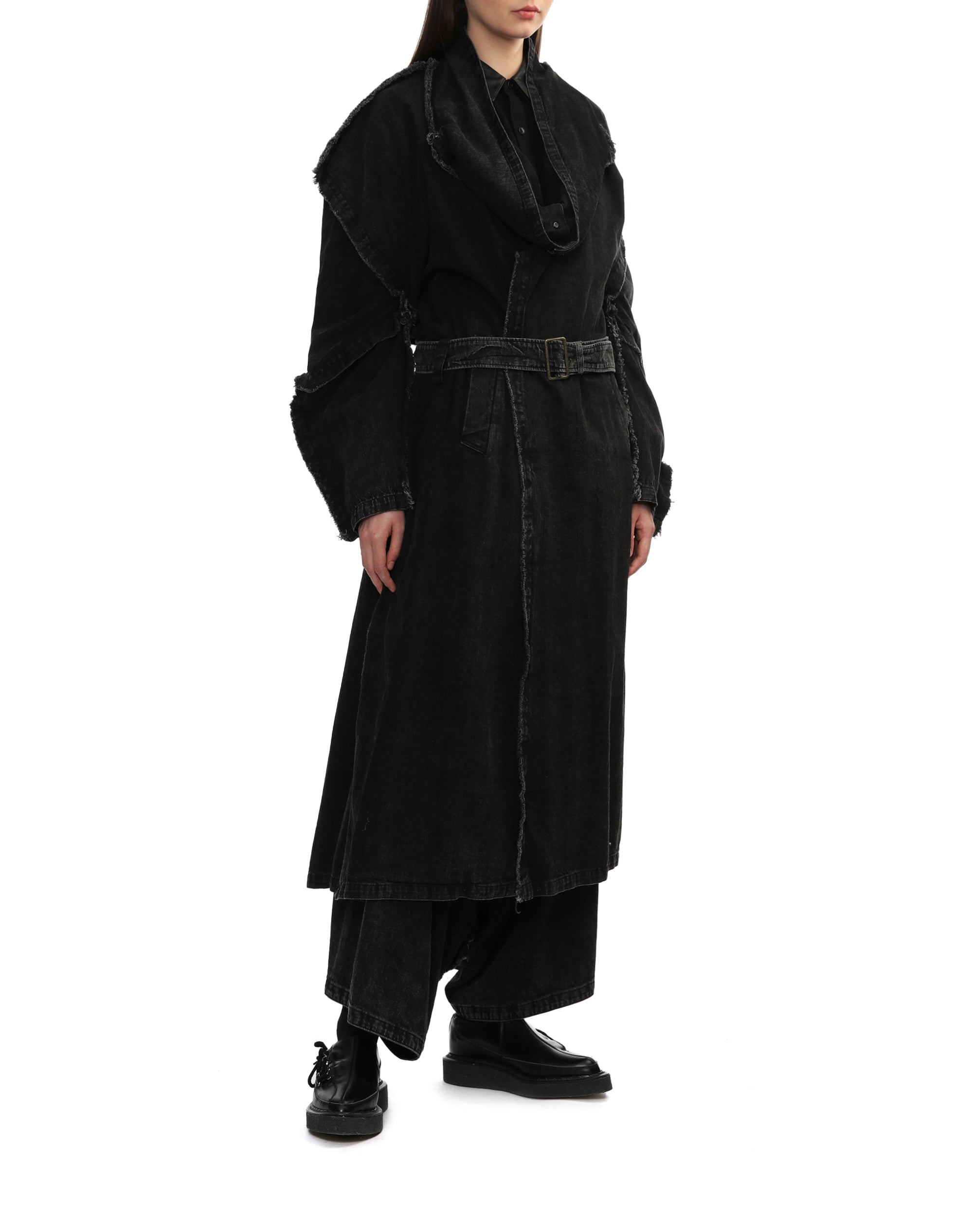 LIMI FEU Denim belted coat