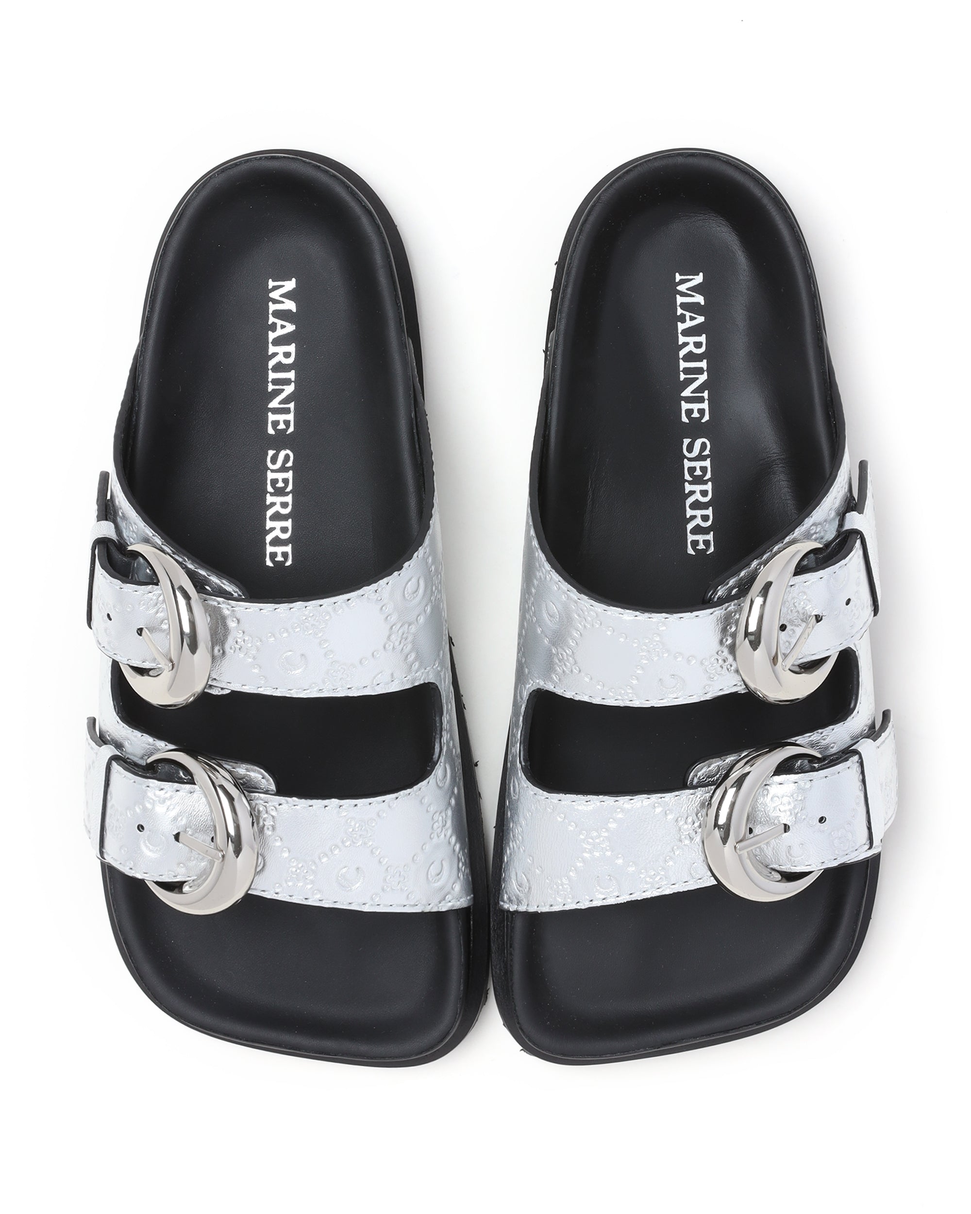 MARINE SERRE Laminated leather ground sandals