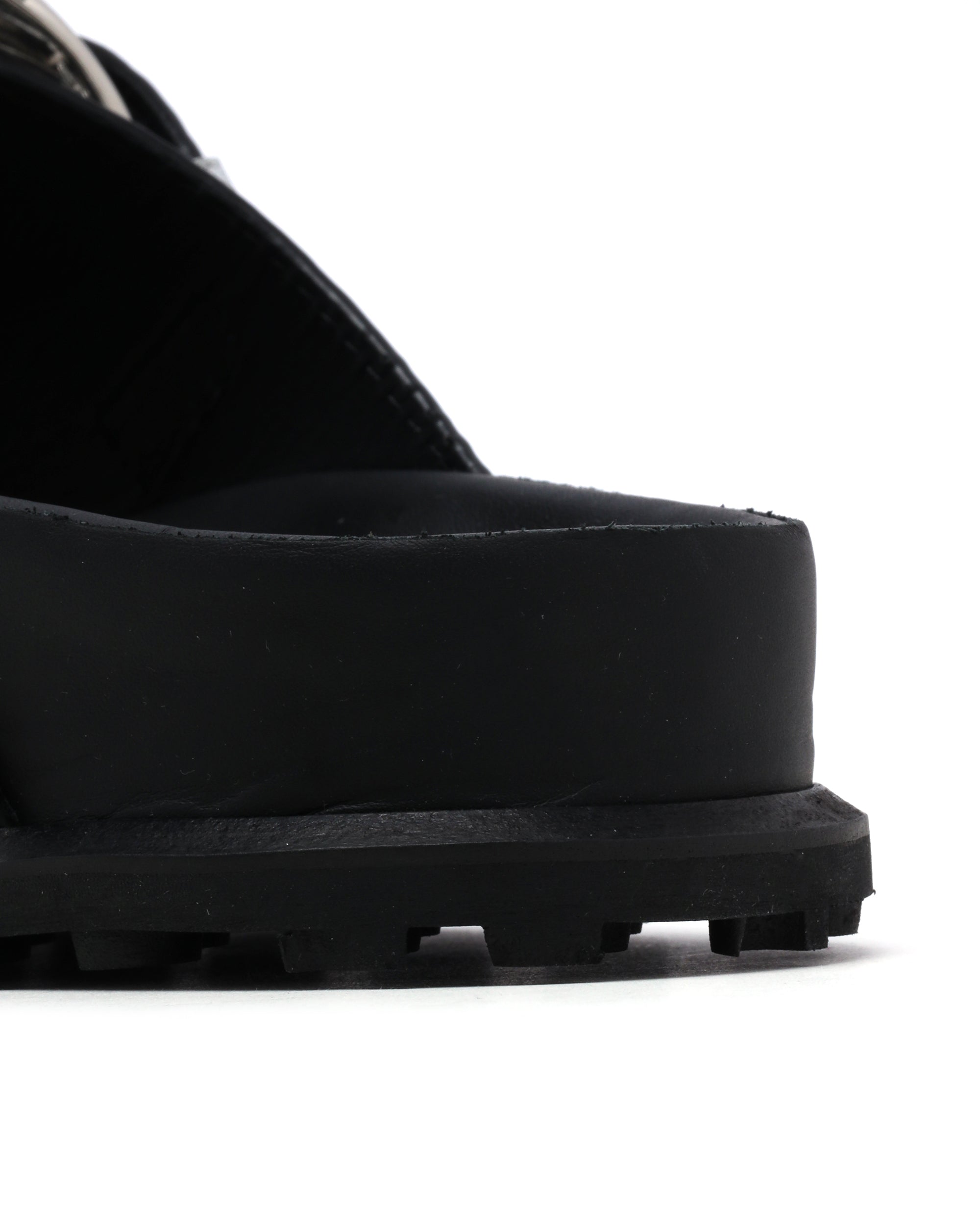 MARINE SERRE Laminated leather ground sandals