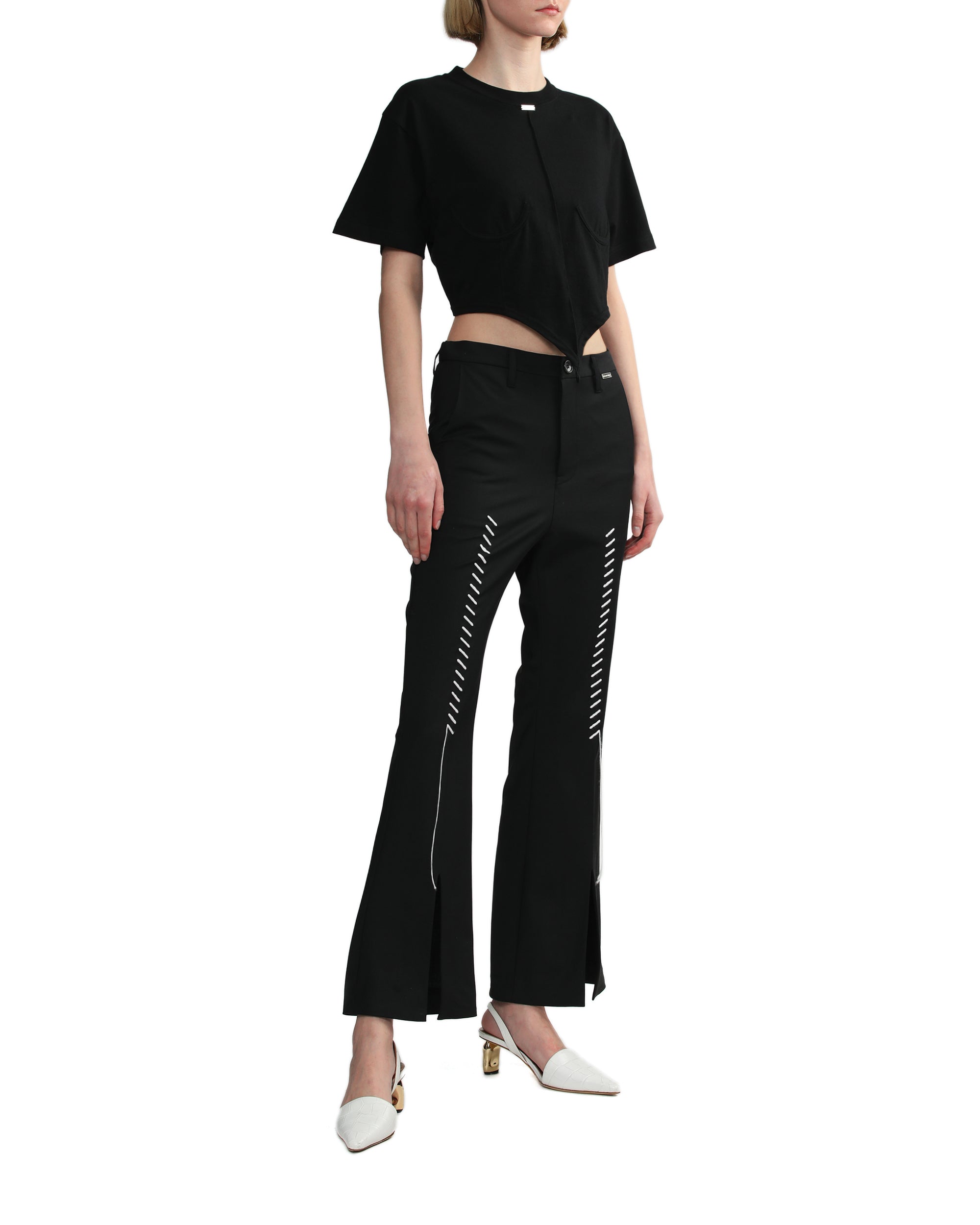 MIKAGE SHIN Embroidery slit flare pants