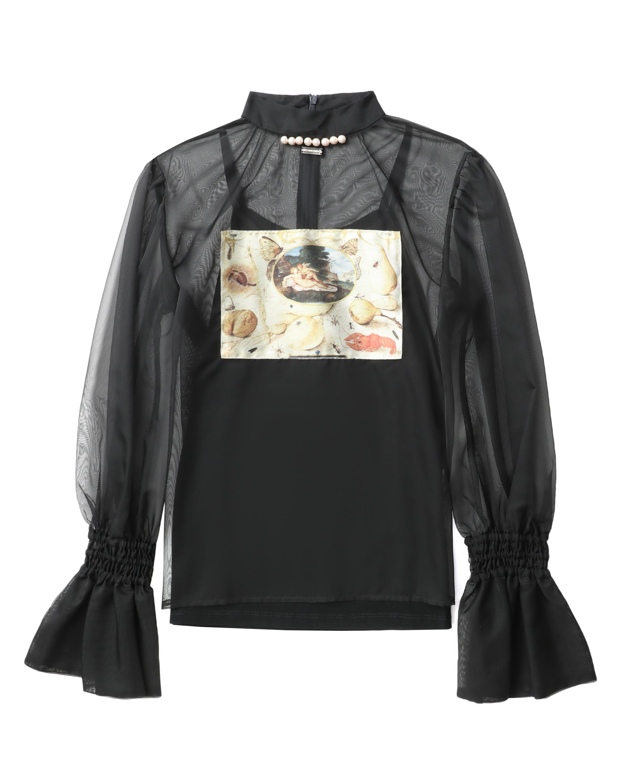 MIKAGE SHIN Graphic patch semi-sheer top