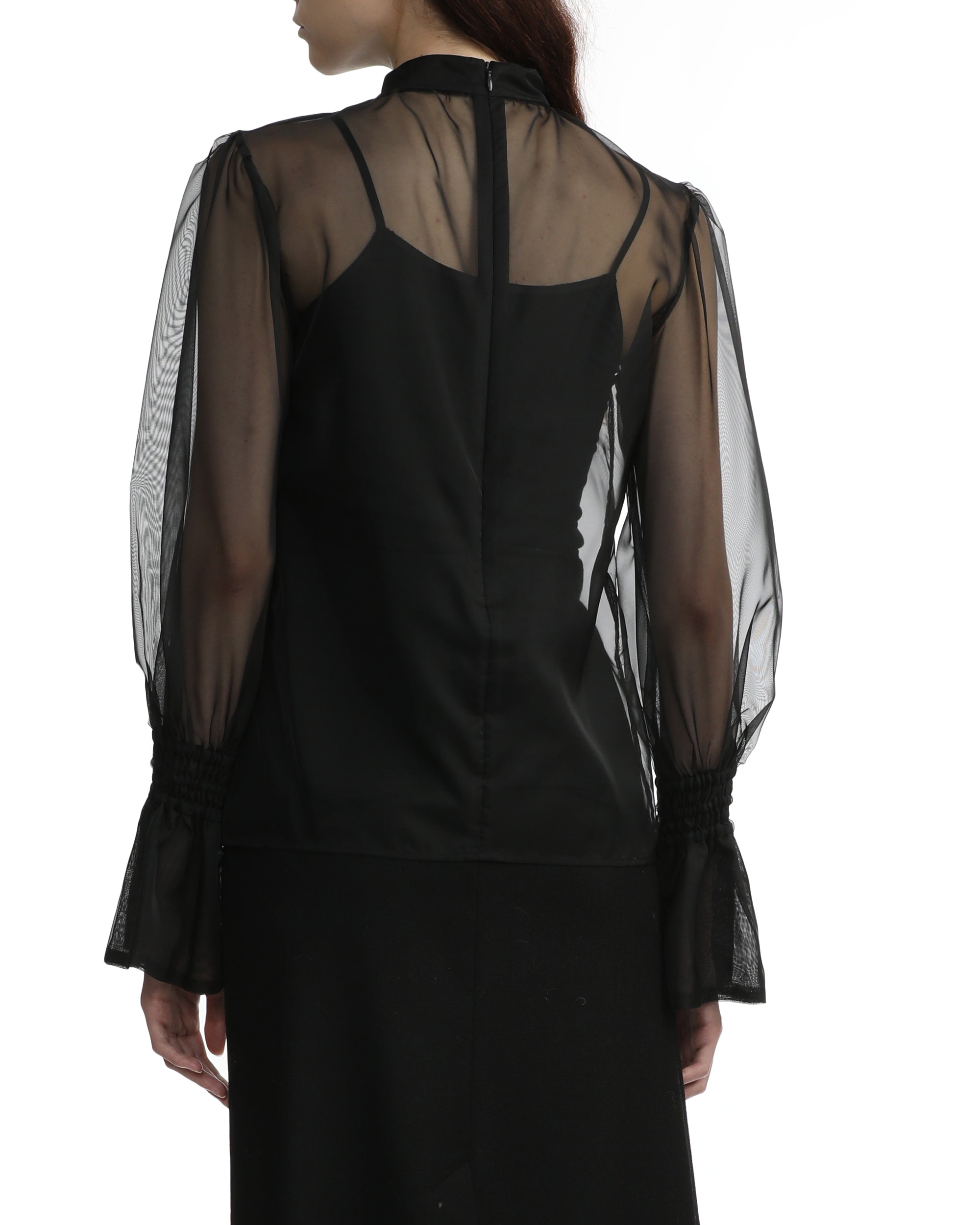 MIKAGE SHIN Graphic patch semi-sheer top