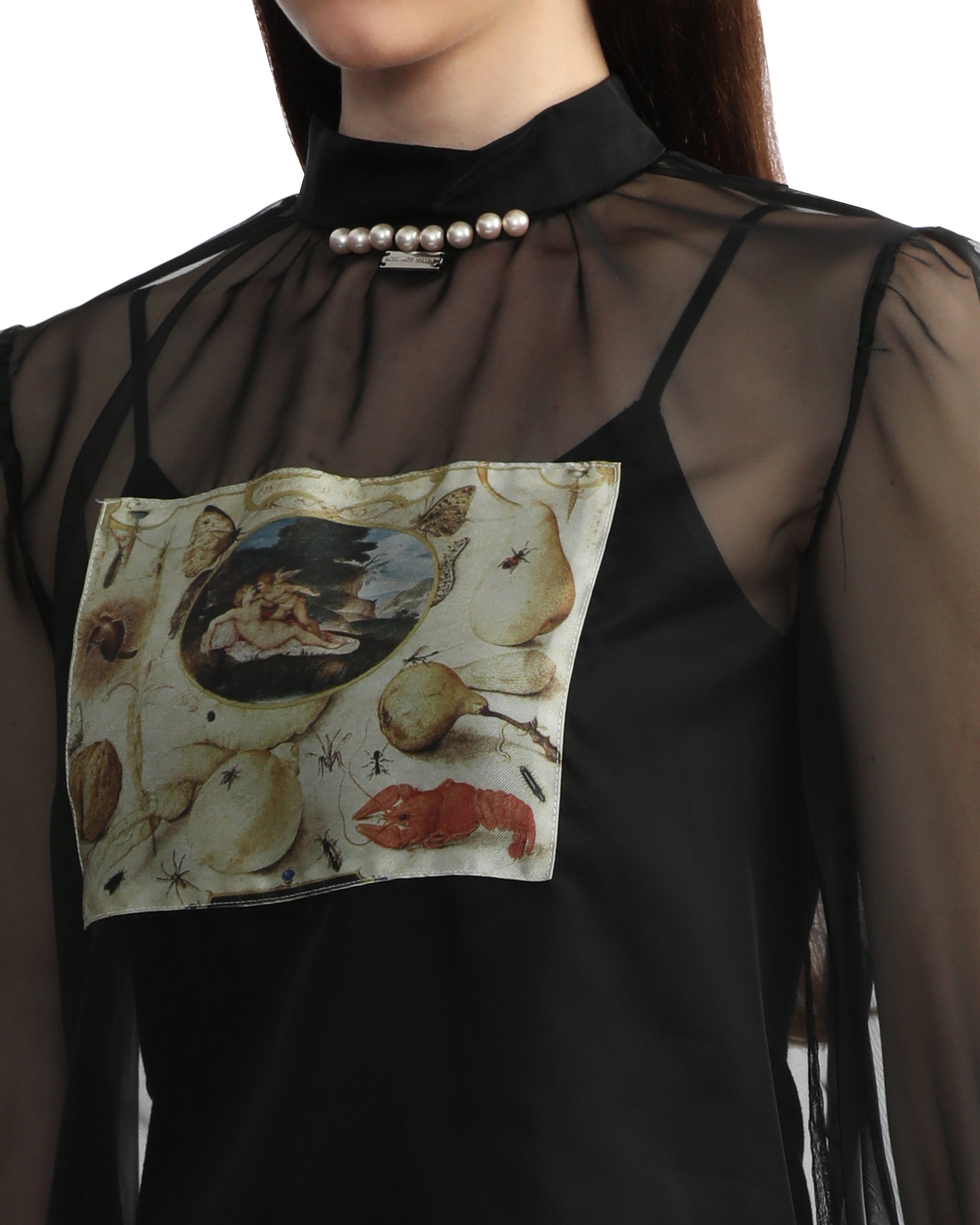 MIKAGE SHIN Graphic patch semi-sheer top