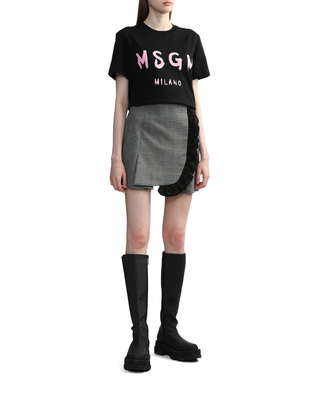 MSGM Ruffle detail checked mini skirt