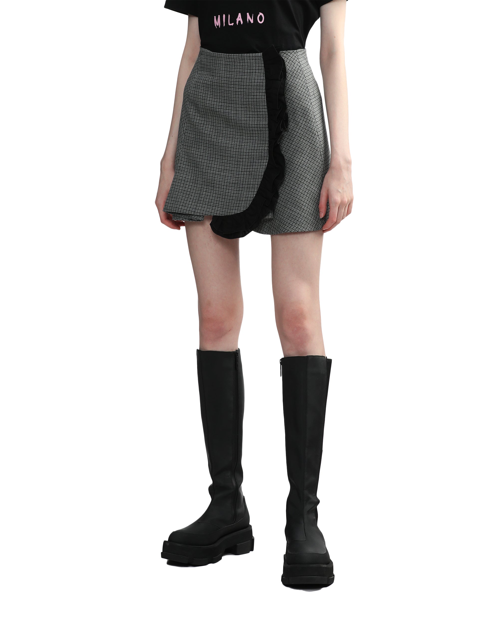 MSGM Ruffle detail checked mini skirt
