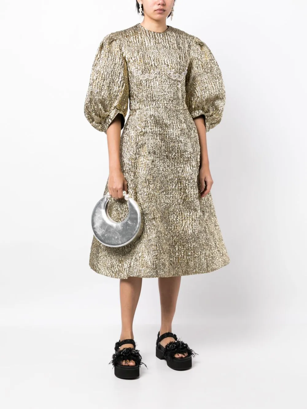 SIMONE ROCHA SIMONE ROCHA Puff Sleeve Fitted Dress With Embellishment Cup Detail