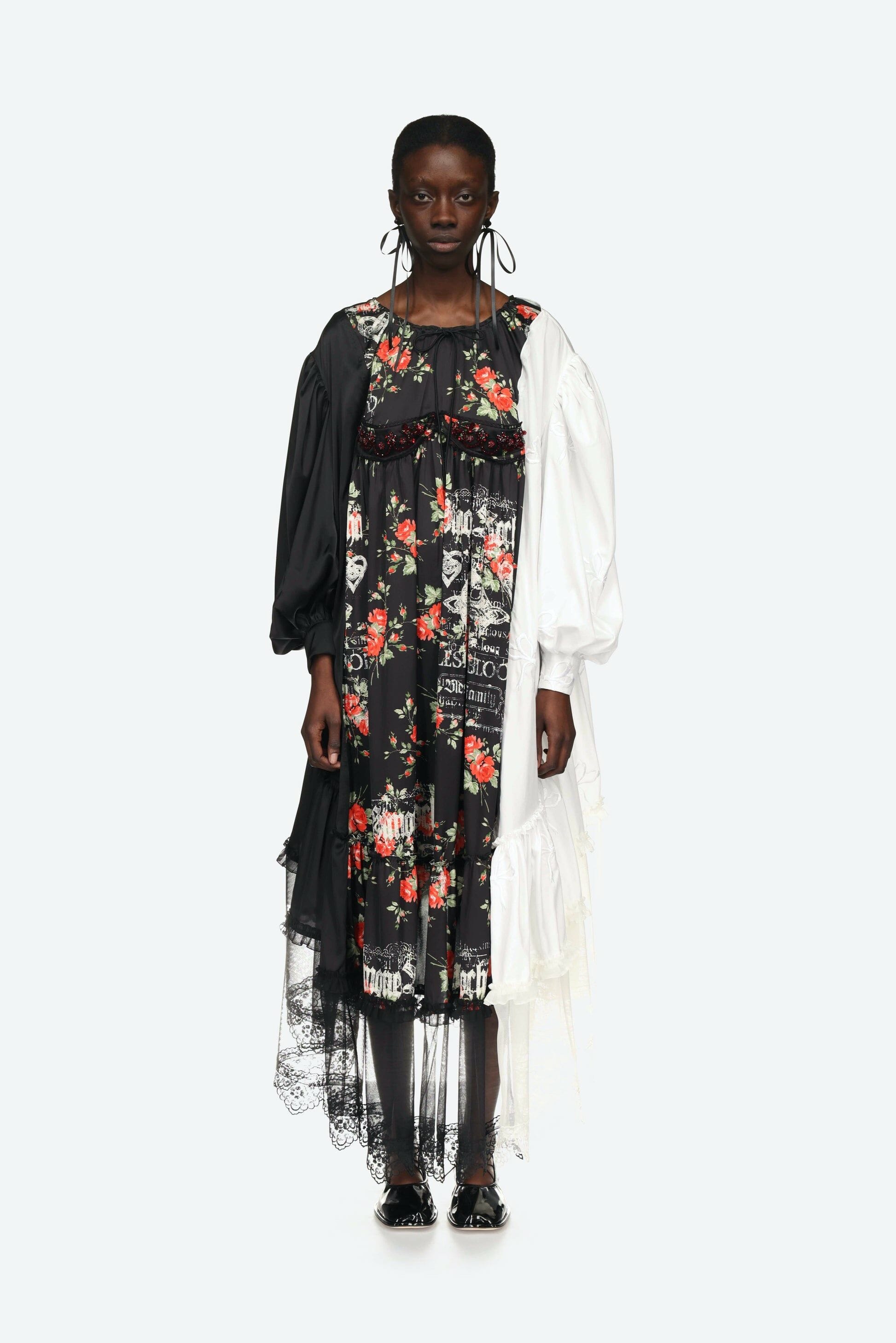 SIMONE ROCHA SIMONE ROCHA Long Printed Patchwork Dress With Embellished Cup Detail