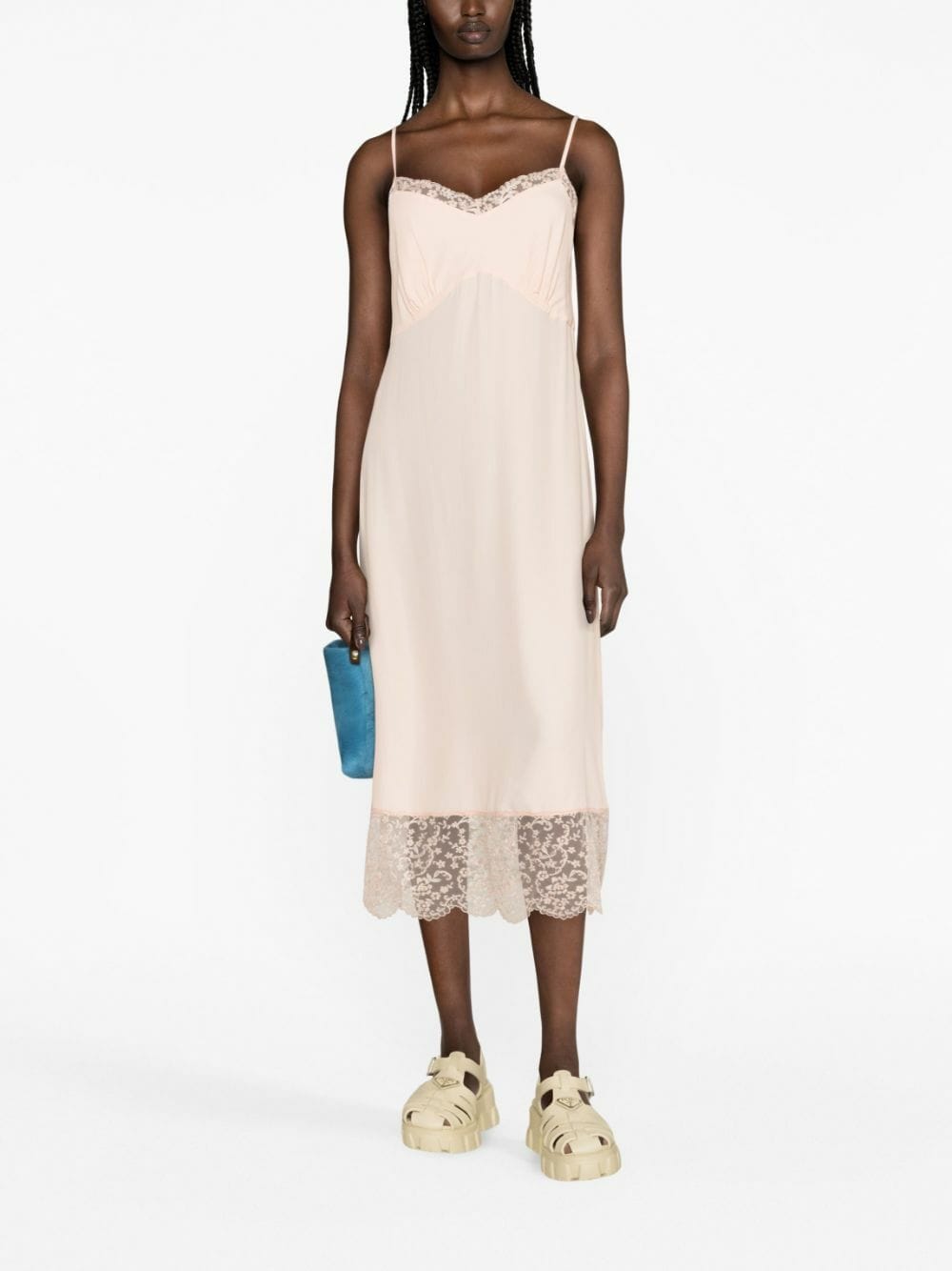 SIMONE ROCHA SIMONE ROCHA SLIP DRESS W/ LACE TRIM & GRAPHIC PROJECT PRINT