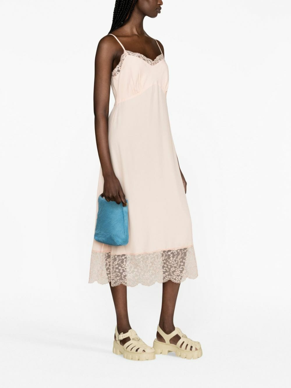 SIMONE ROCHA SIMONE ROCHA SLIP DRESS W/ LACE TRIM & GRAPHIC PROJECT PRINT