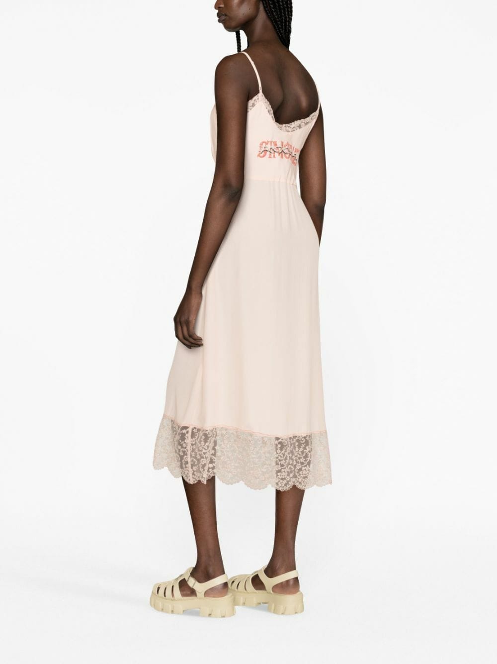 SIMONE ROCHA SIMONE ROCHA SLIP DRESS W/ LACE TRIM & GRAPHIC PROJECT PRINT