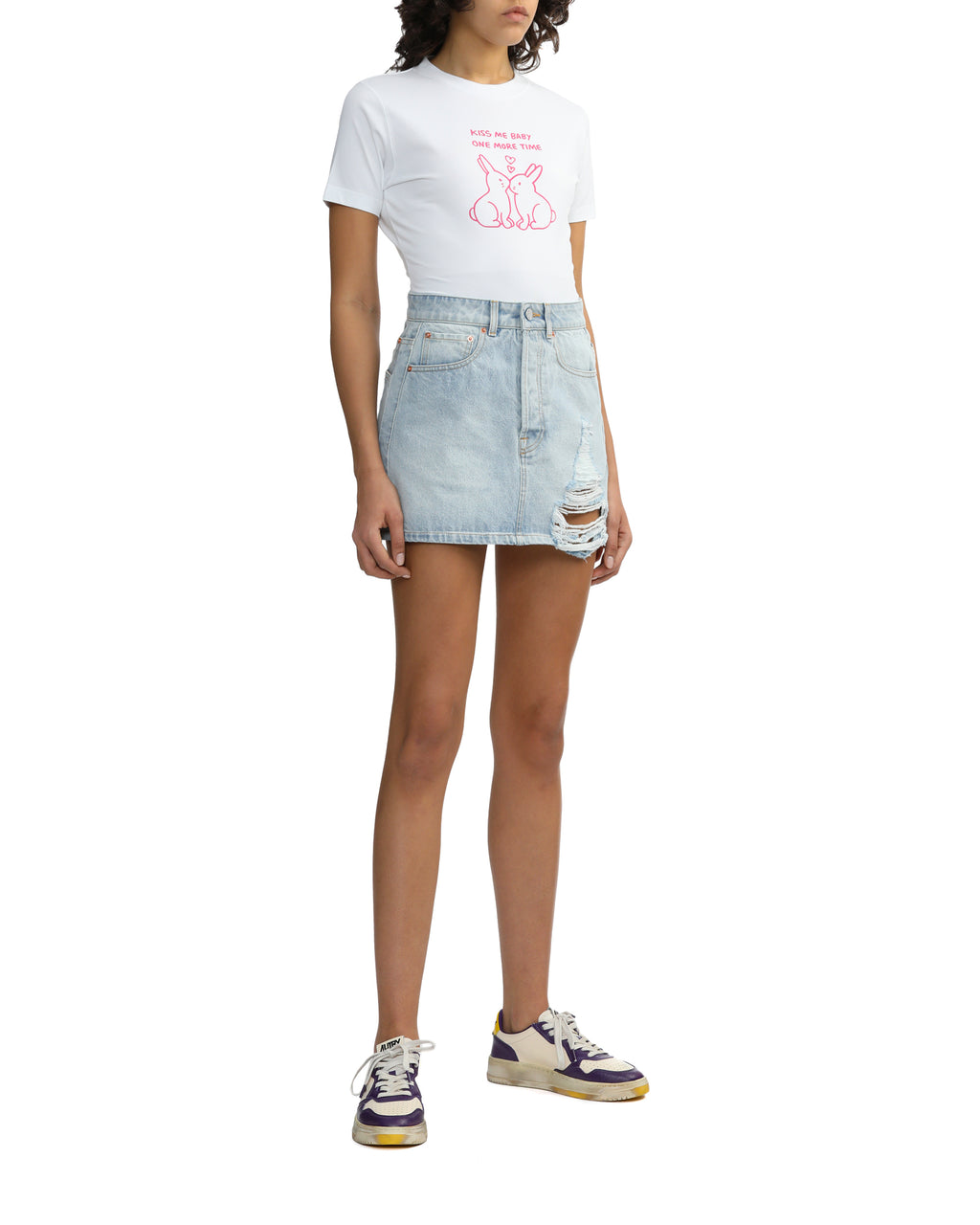VETEMENTS Destroyed denim mini skirt
