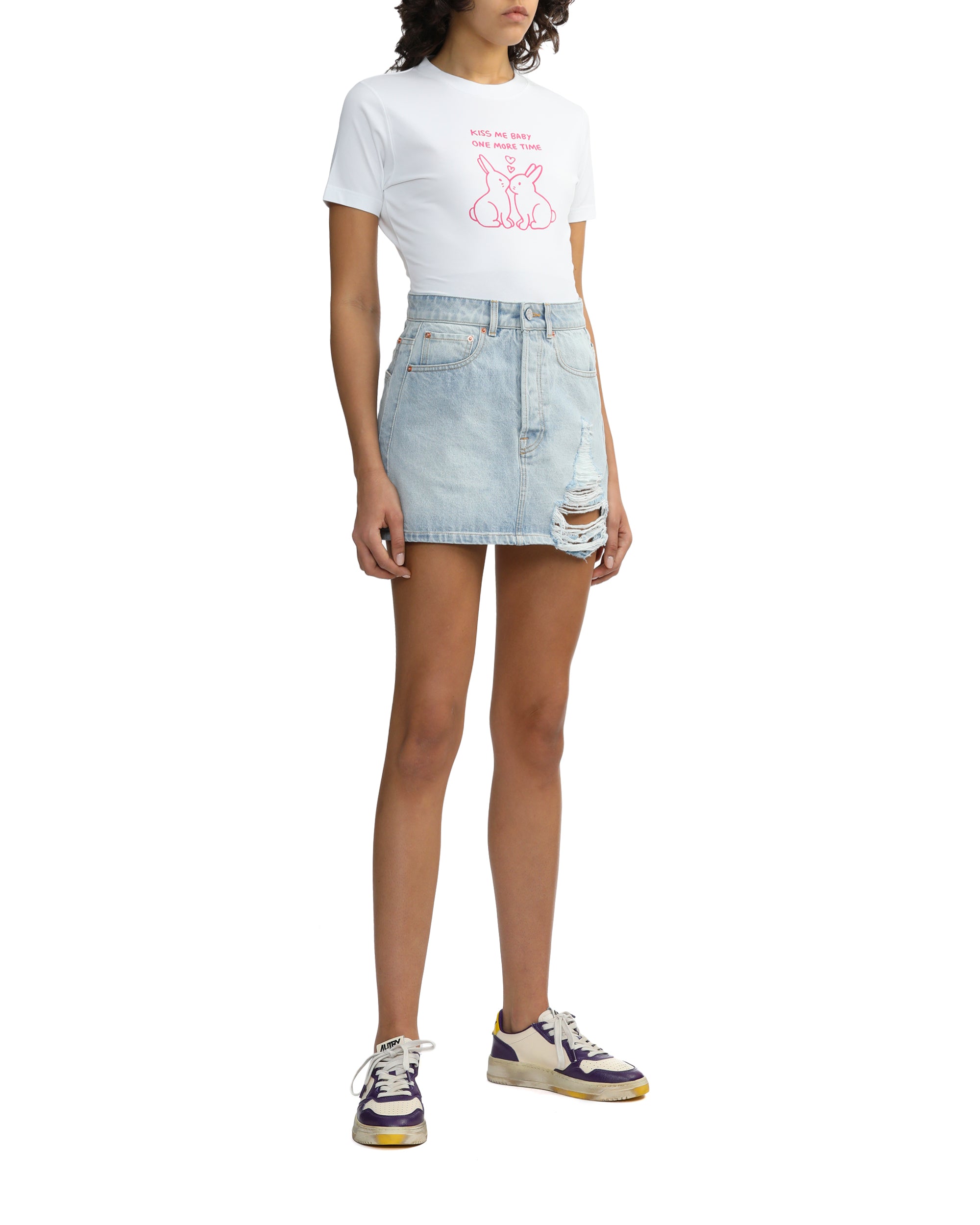 VETEMENTS Destroyed denim mini skirt