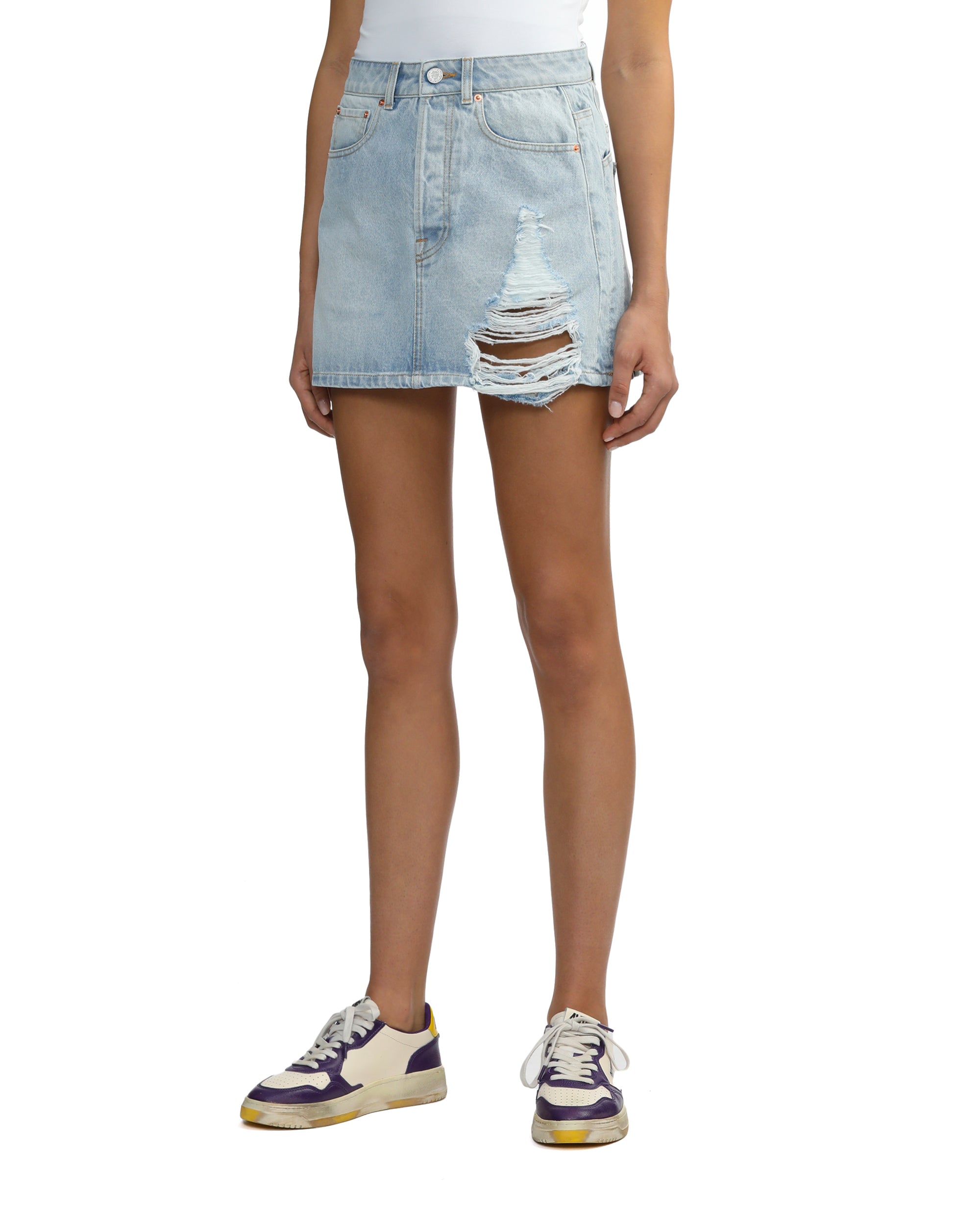 VETEMENTS Destroyed denim mini skirt